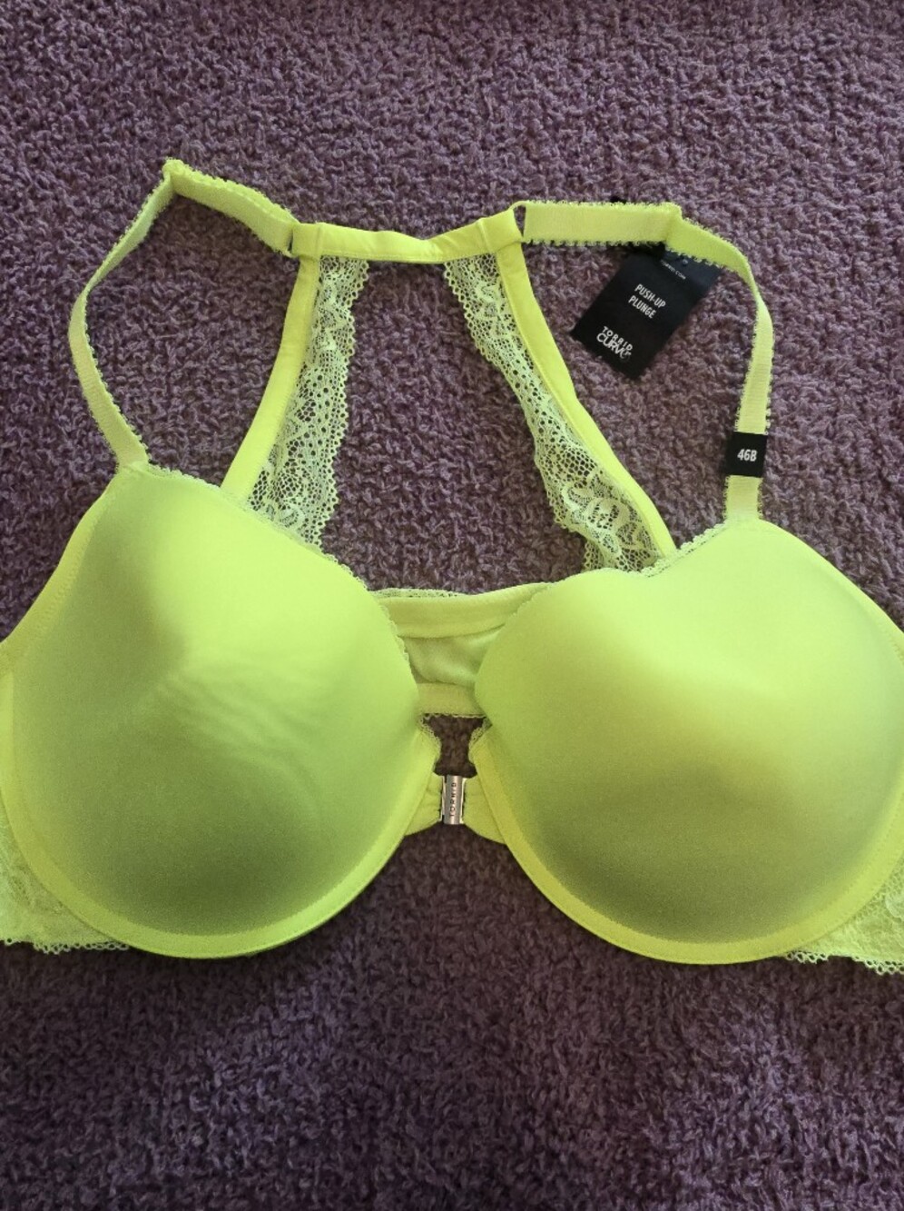 Torrid Curve Neon Yellow Lace-Trim Push-Up Bra 46B